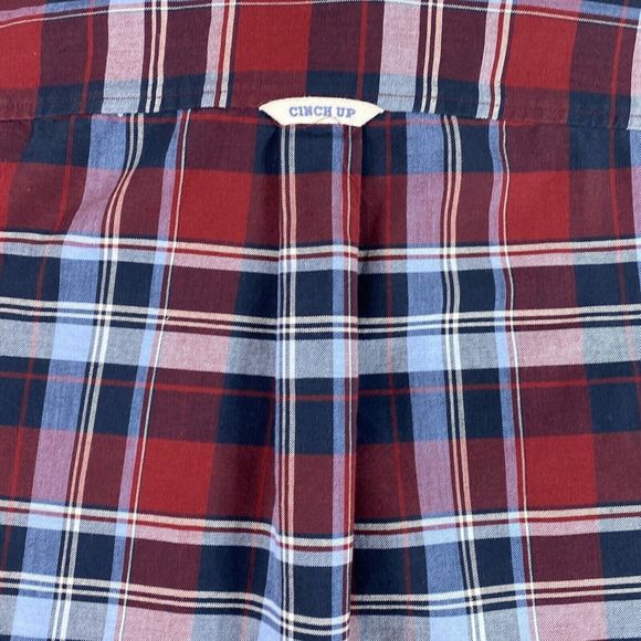 Cinch Modern Fit Long Sleeve Red Blue Button Down Cotton Shirt Size L - Picture 5 of 8